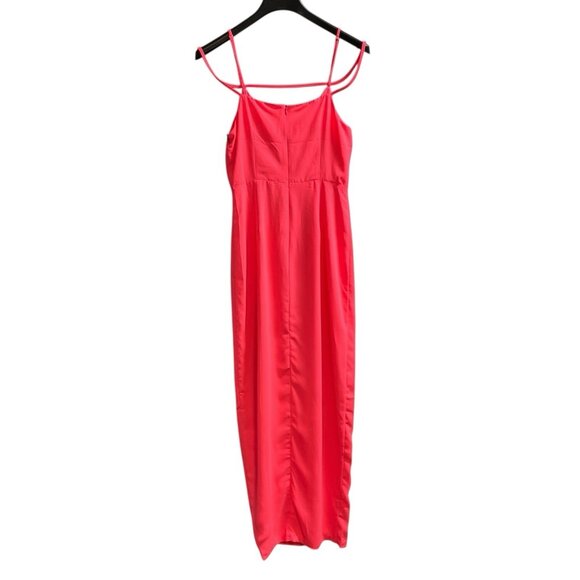 Revolve Superdown Addison Maxi Dress Womens M Hot Pink Chiffon Slip High Slit - Picture 3 of 12